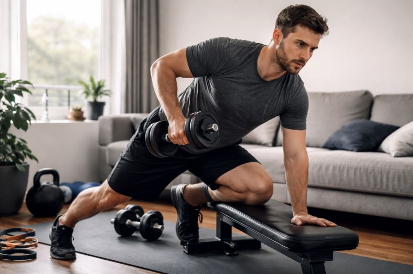 Homeworkouts für Männer: Krafttraining mit Kurzhanteln im eigenen Wohnzimmer