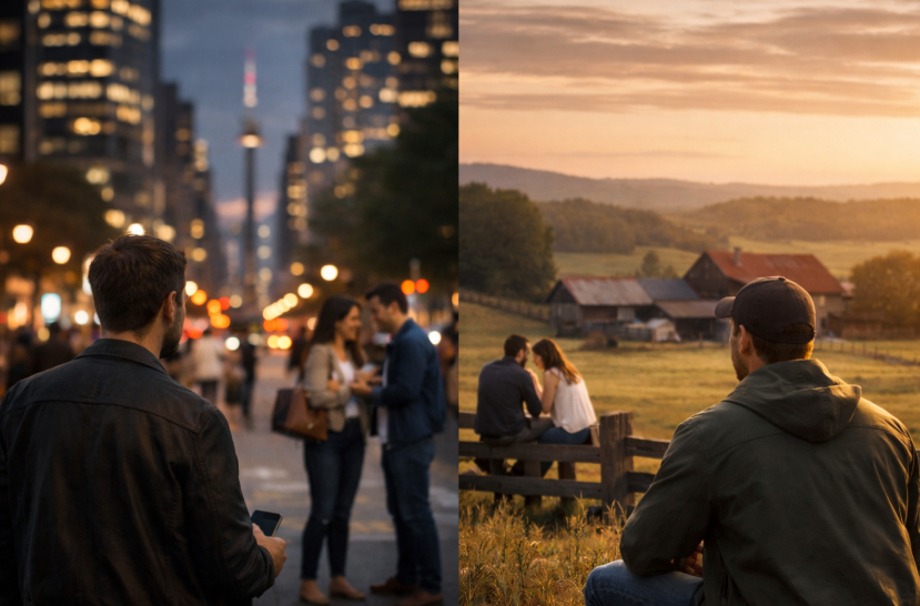 Partnerbörse ab 30 – strukturelle Unterschiede zwischen Stadt und Land mit urbaner Dating-Szene und ländlicher Umgebung im Vergleich