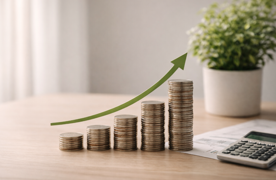 Investieren verstehen – steigende Münzstapel als Symbol für langfristigen Vermögensaufbau