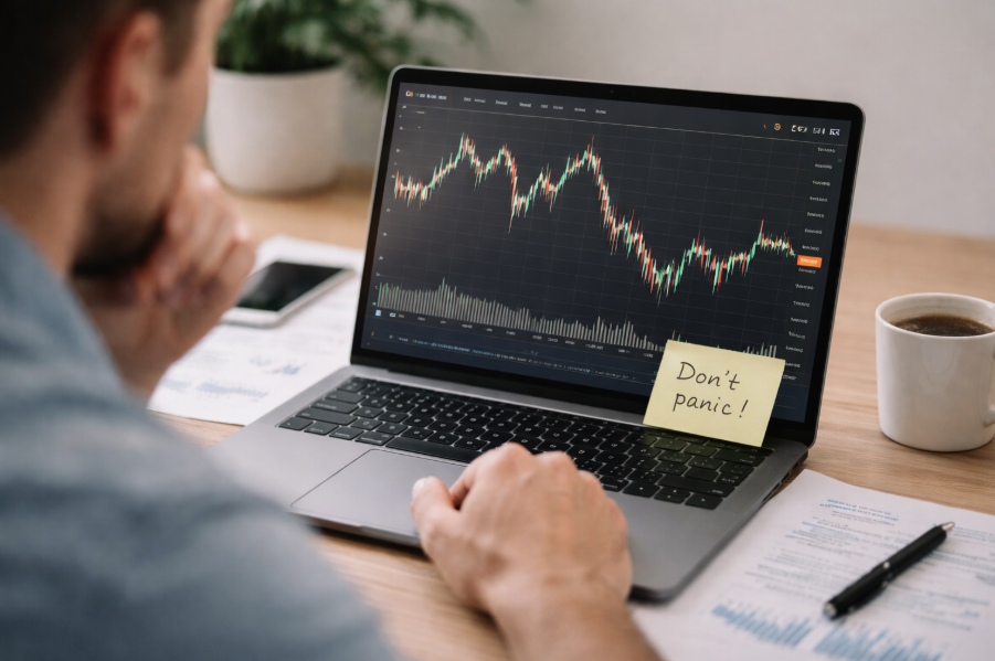 Investieren verstehen – Kursschwankungen an der Börse auf einem Laptop-Bildschirm