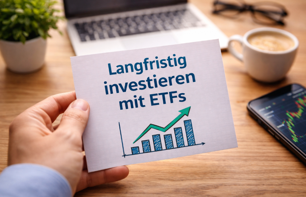 ETF Sparplan einrichten – langfristige ETF-Strategie mit Kursentwicklung am Schreibtisch