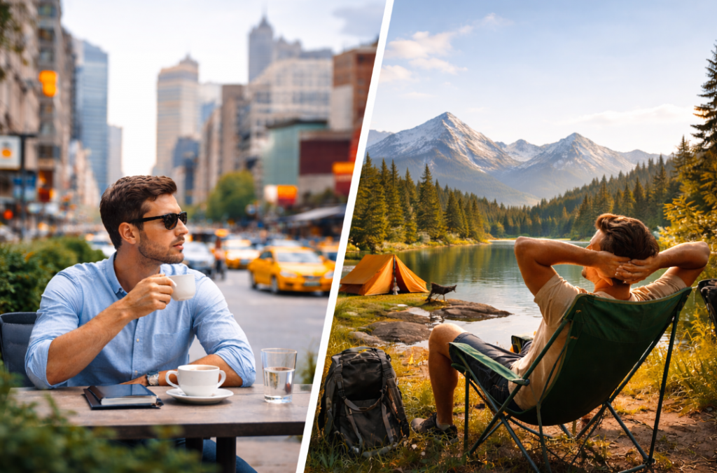 Städtereise oder Natur – was erholt besser? Vergleich zwischen Stadturlaub im Café und entspannter Erholung in der Natur am See